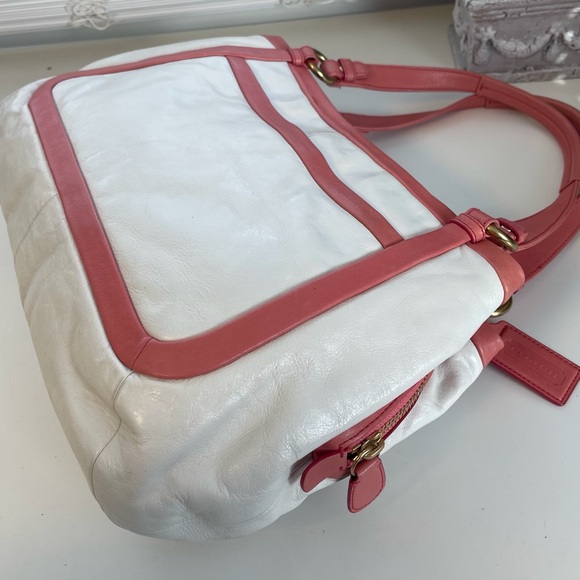 Y2K Coach Cricket Medium White Coral Pink Leather Tote Shoulder Bag Purse - Picture 11 of 16
